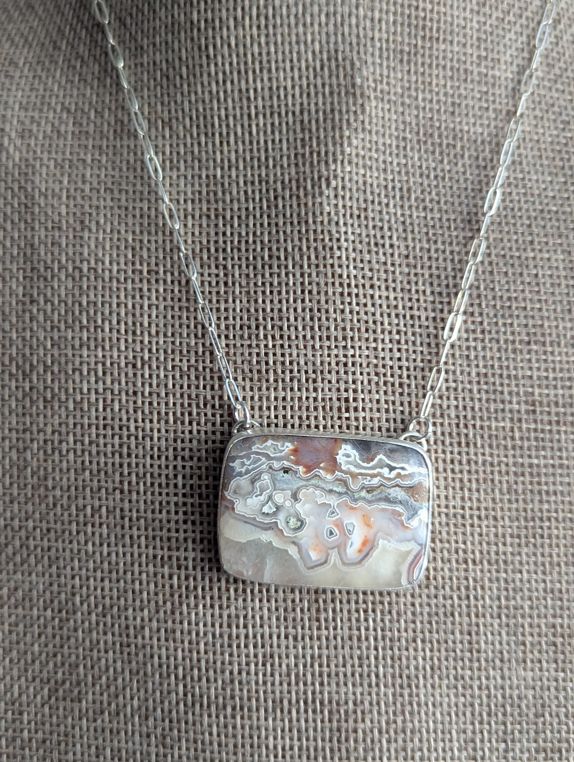 Crazy Lace Agate Mixed Brass and Silver Cut-out Back Necklace