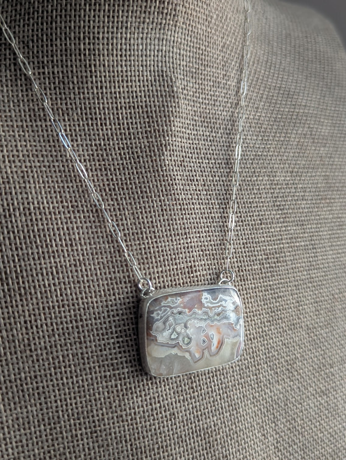 Crazy Lace Agate Mixed Brass and Silver Cut-out Back Necklace