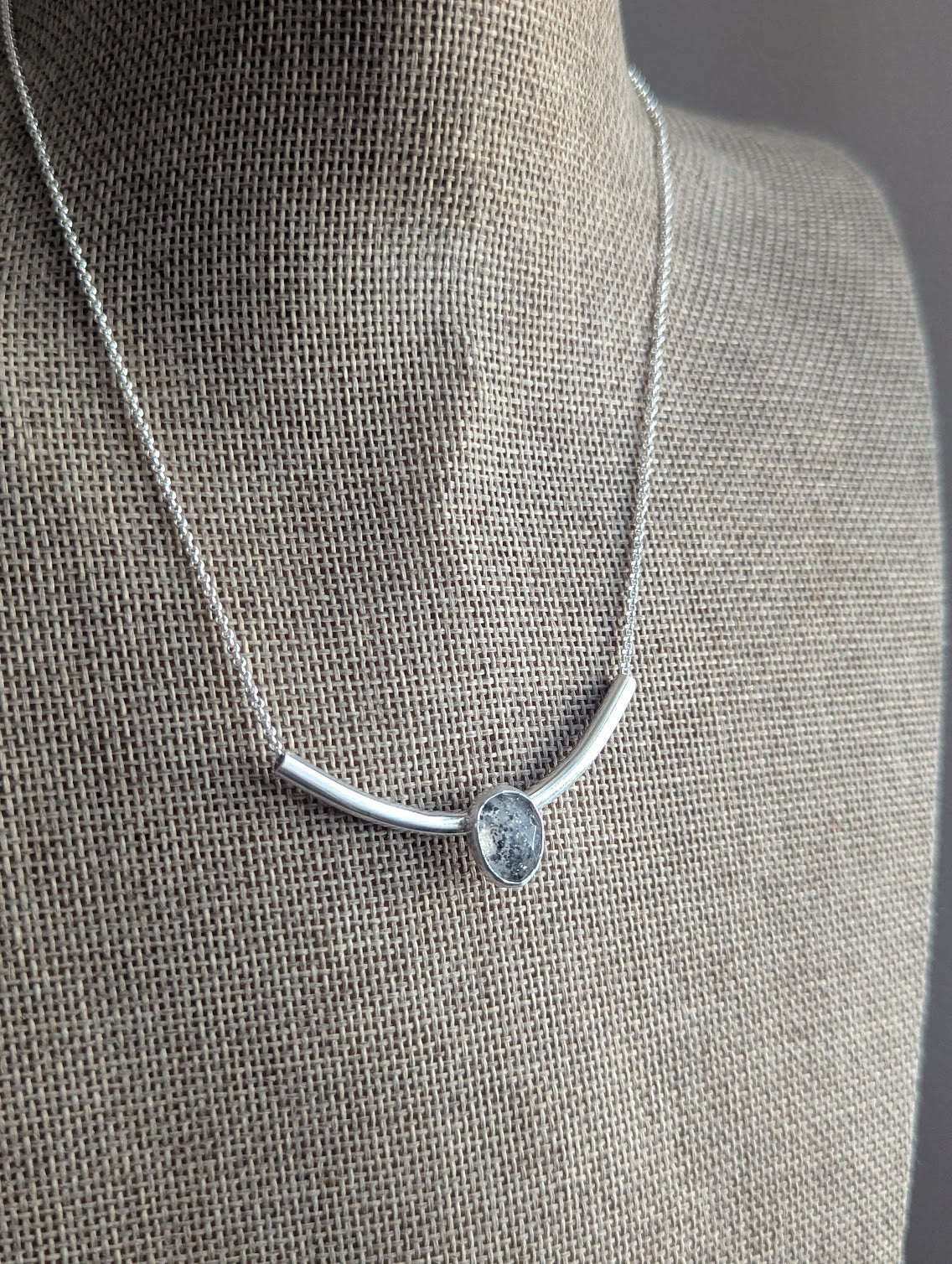 Dot Rutile Quartz Silver Bar Necklace