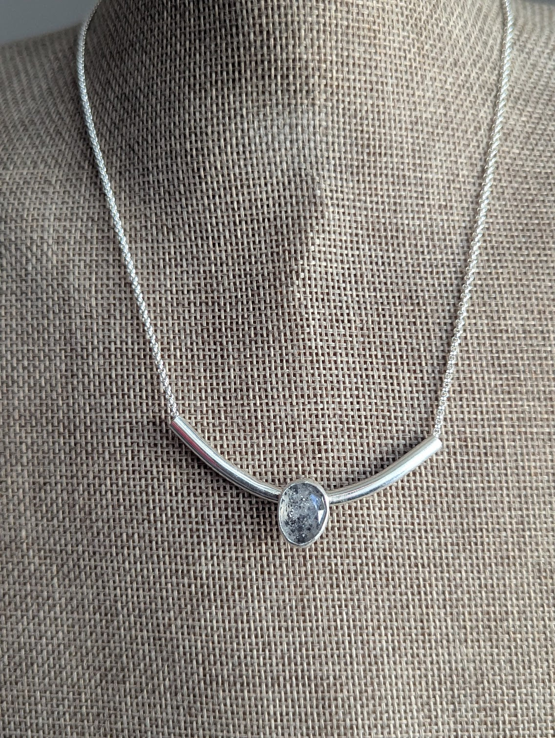 Dot Rutile Quartz Silver Bar Necklace