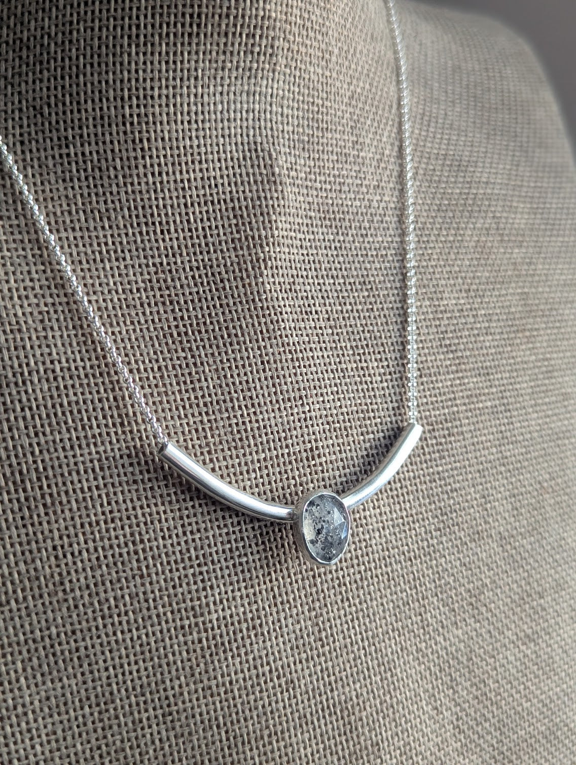 Dot Rutile Quartz Silver Bar Necklace