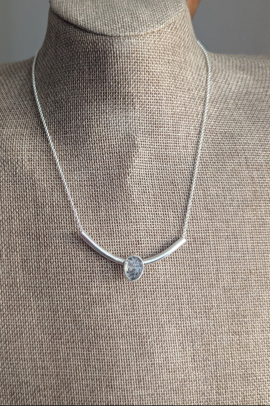 Dot Rutile Quartz Silver Bar Necklace