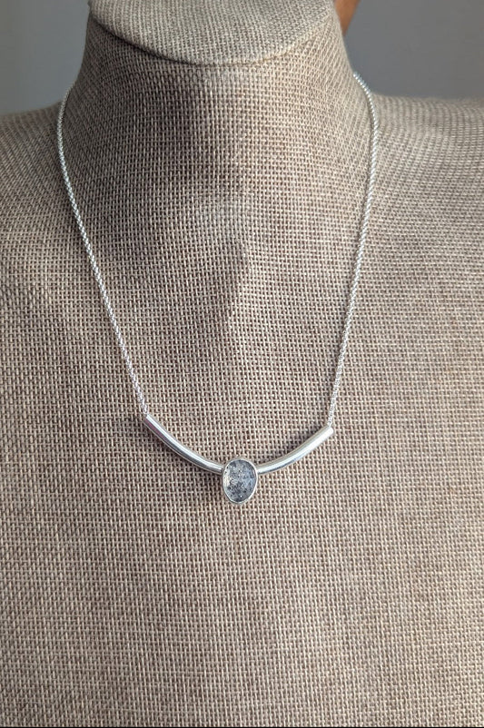 Dot Rutile Quartz Silver Bar Necklace