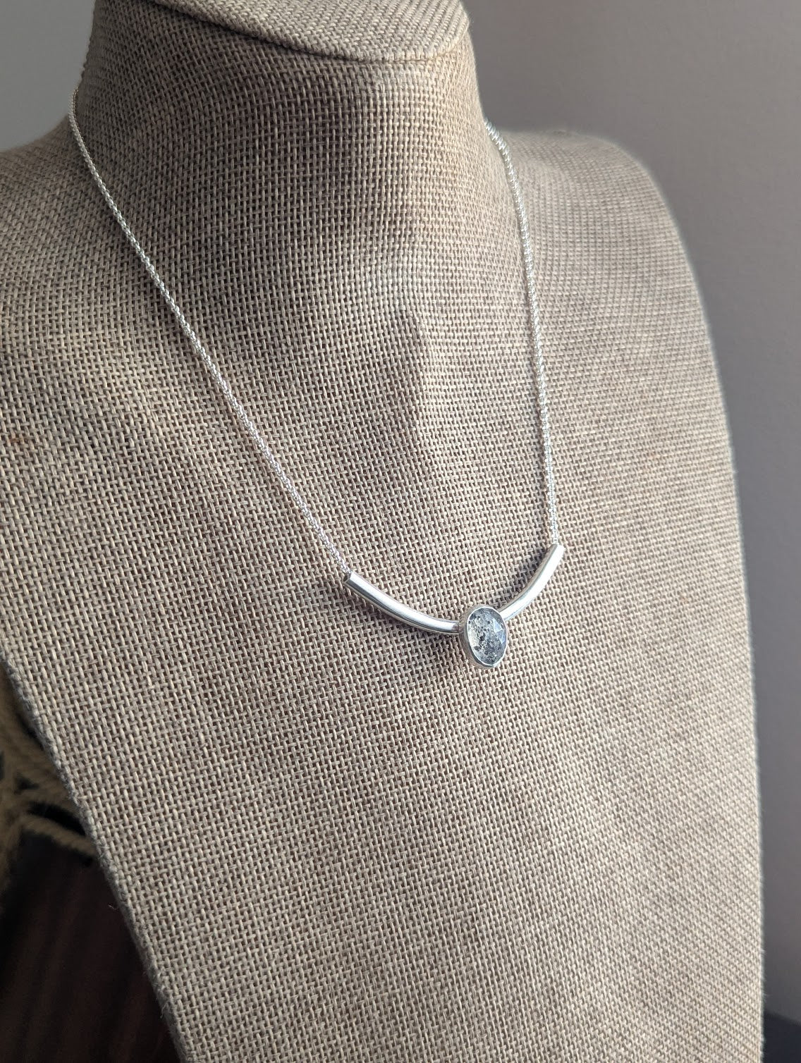 Dot Rutile Quartz Silver Bar Necklace