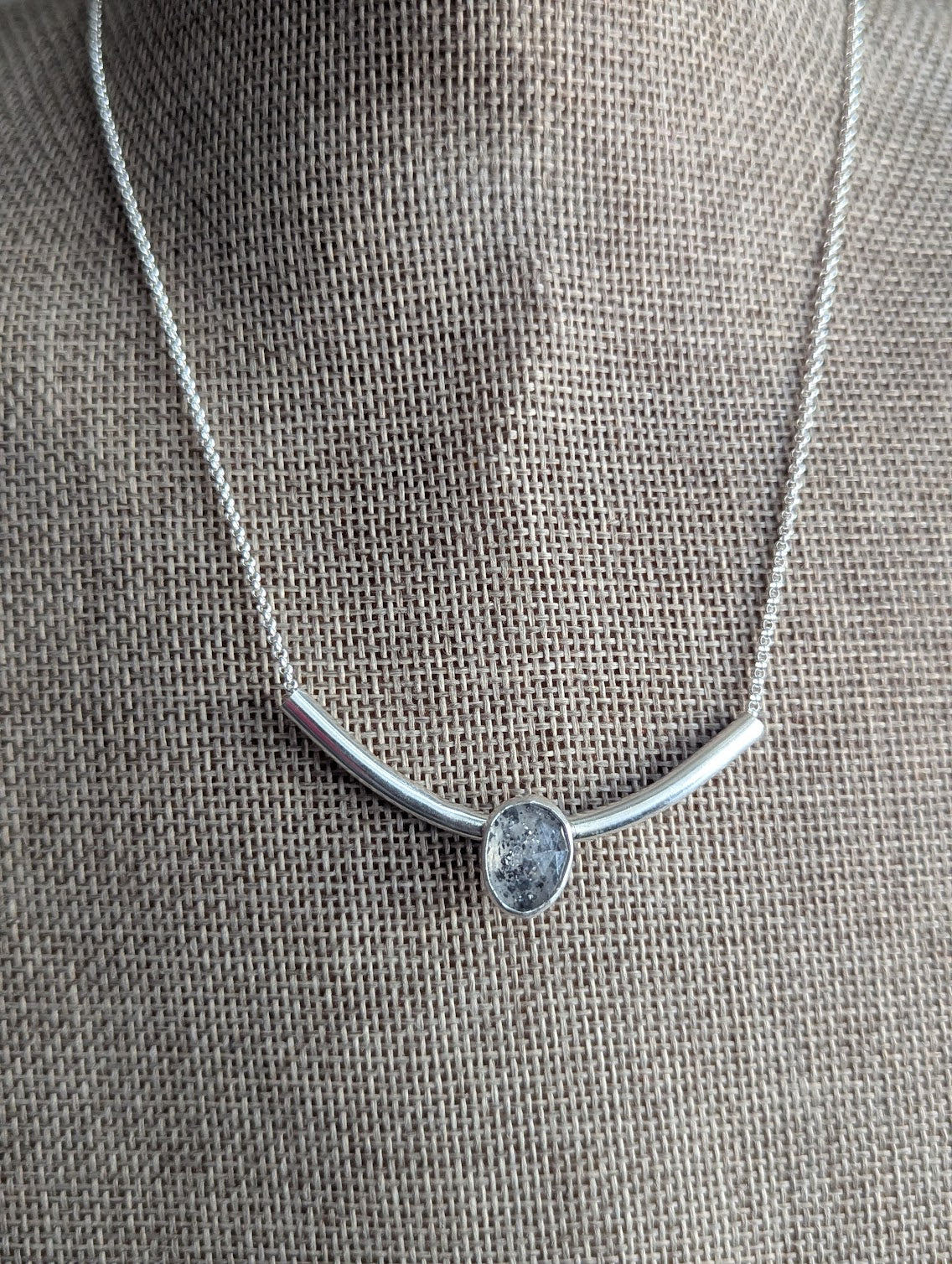 Dot Rutile Quartz Silver Bar Necklace