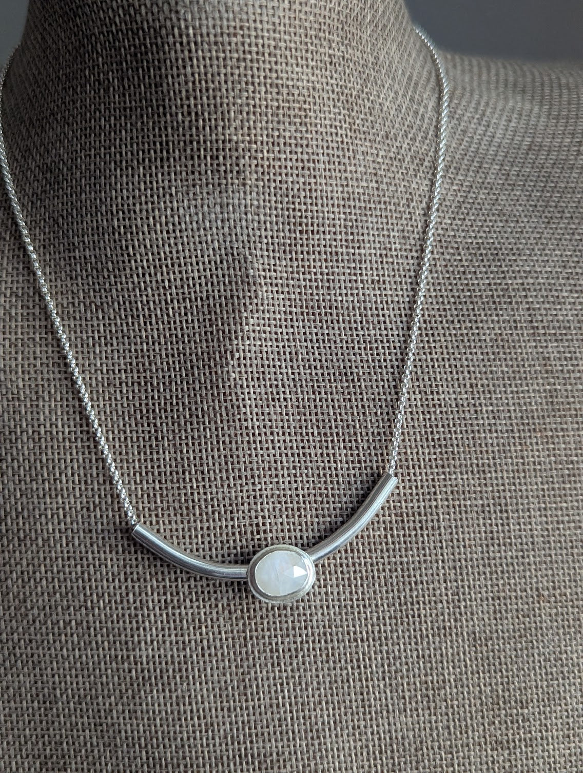 Faceted Moonstone Silver Bar Necklace