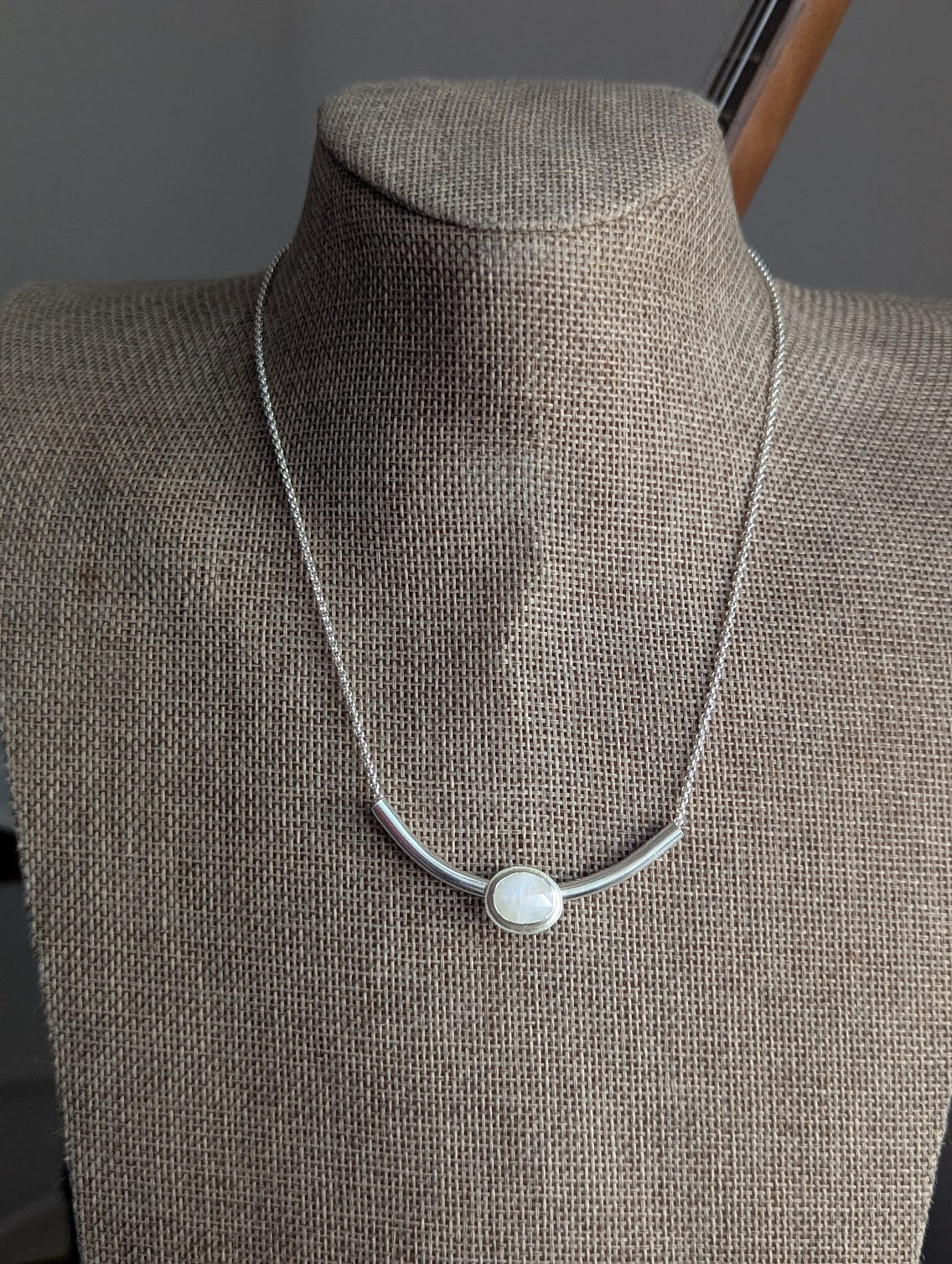 Faceted Moonstone Silver Bar Necklace