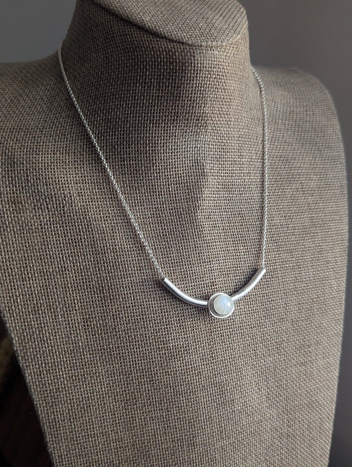 Faceted Moonstone Silver Bar Necklace