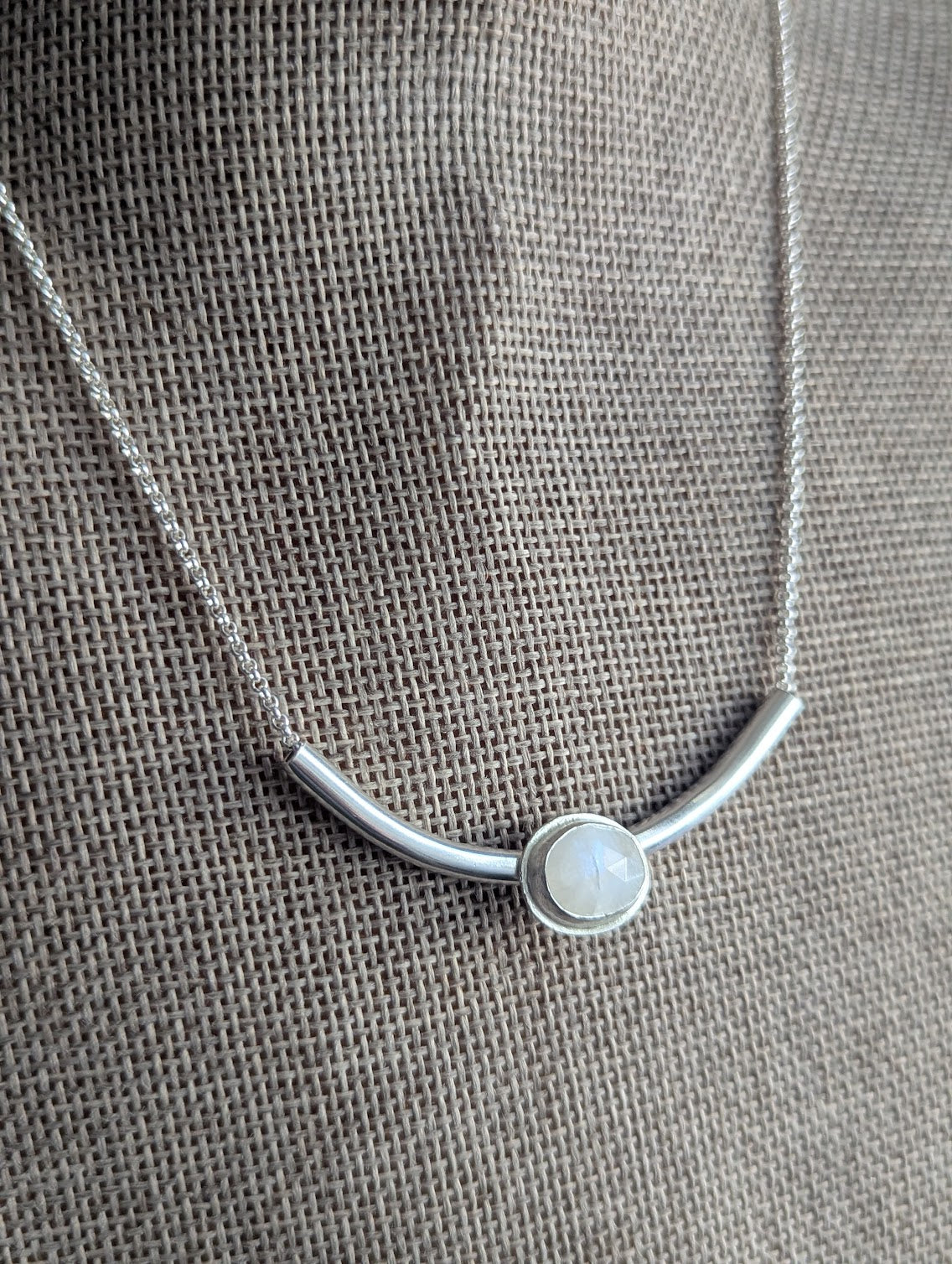 Faceted Moonstone Silver Bar Necklace