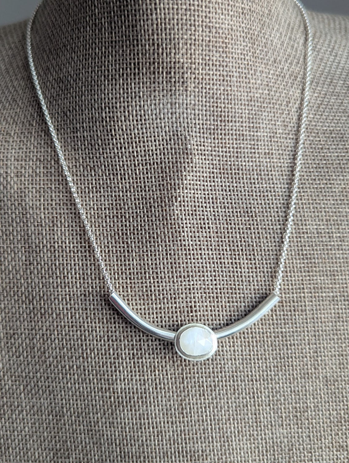 Faceted Moonstone Silver Bar Necklace