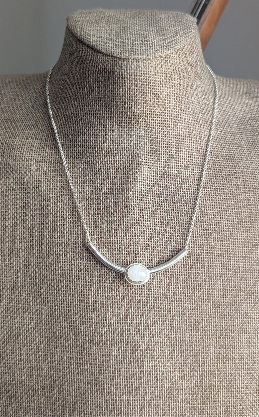 Faceted Moonstone Silver Bar Necklace