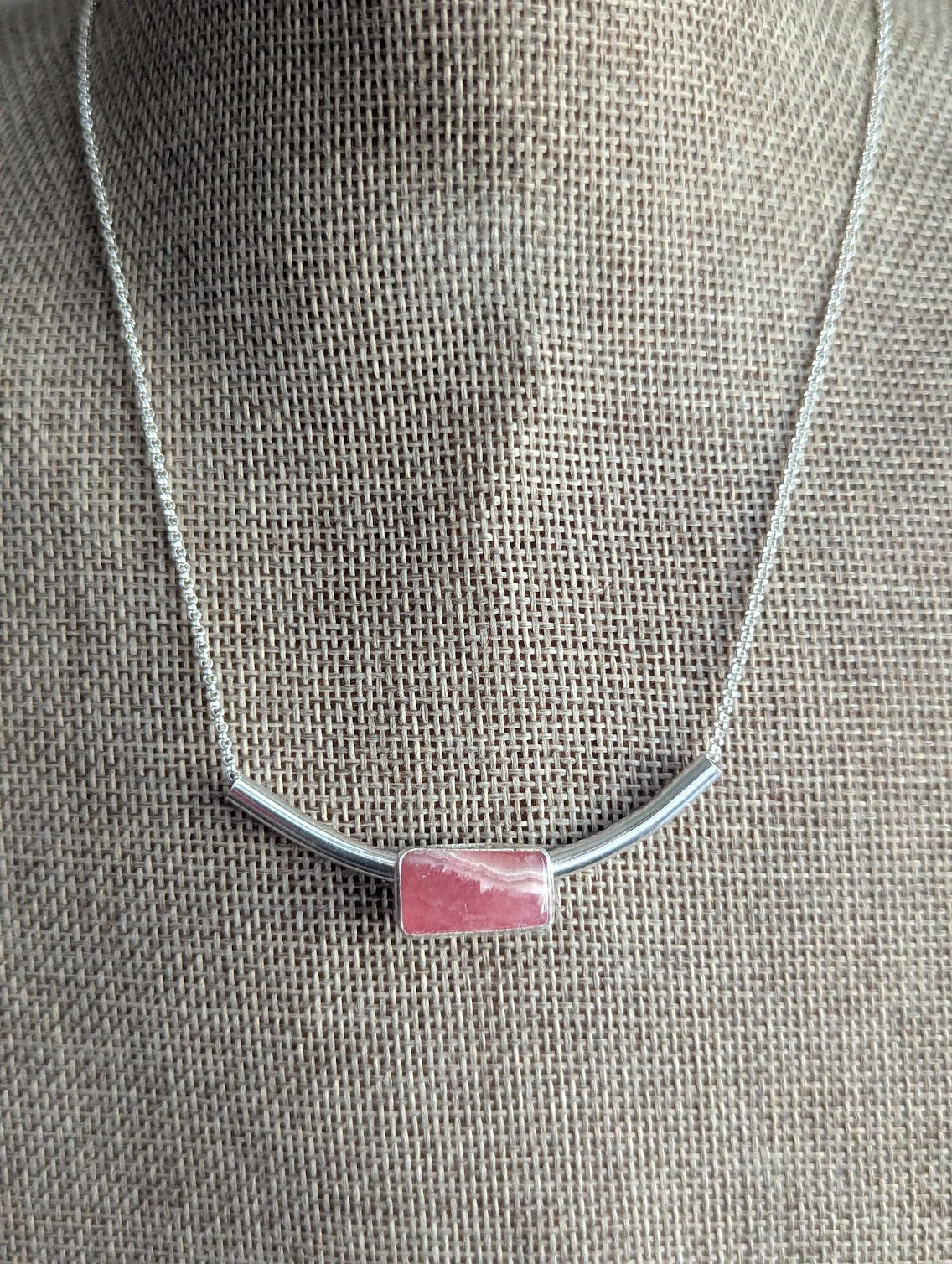 Rhodocrosite Silver Bar Necklace