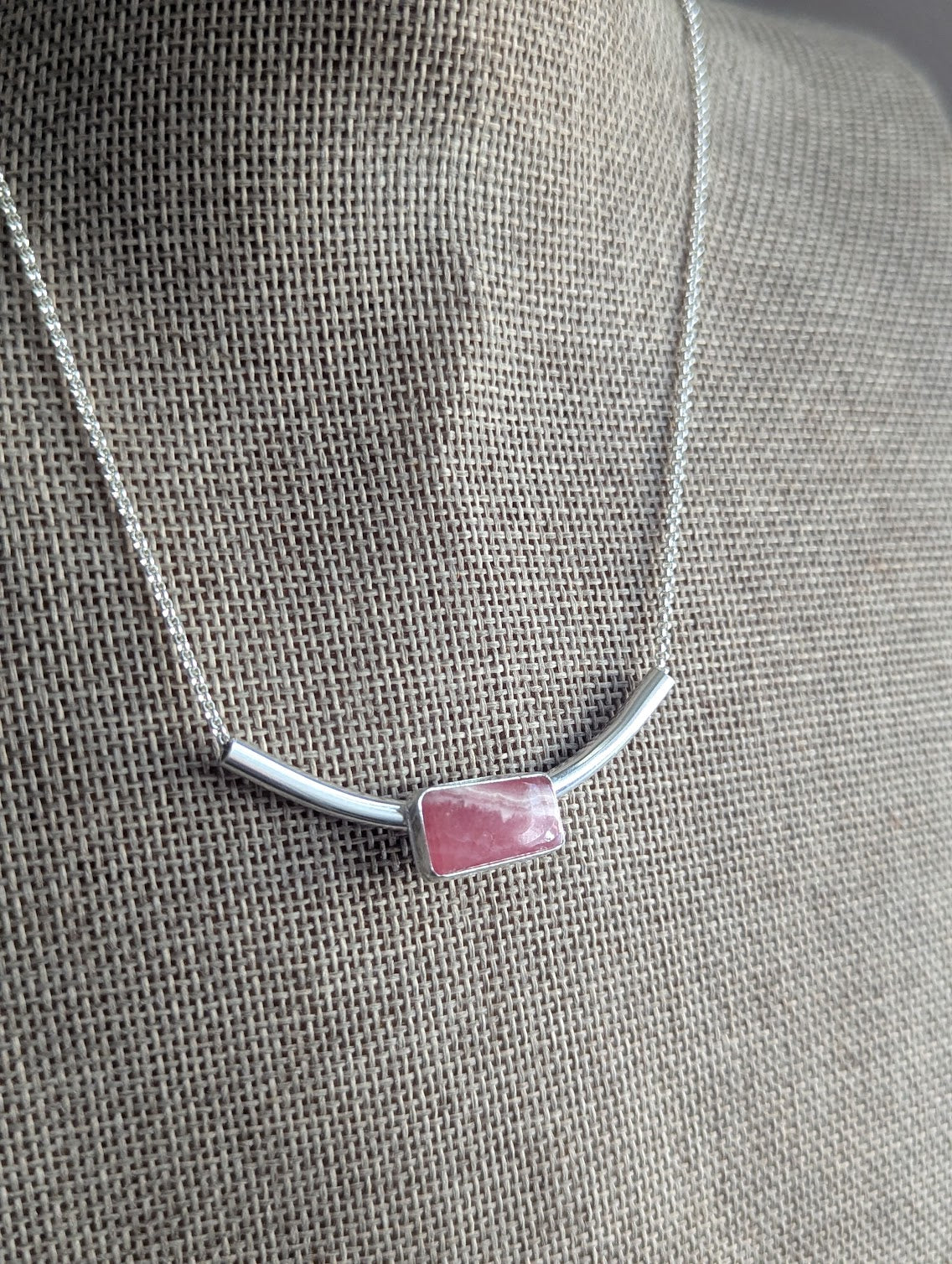 Rhodocrosite Silver Bar Necklace