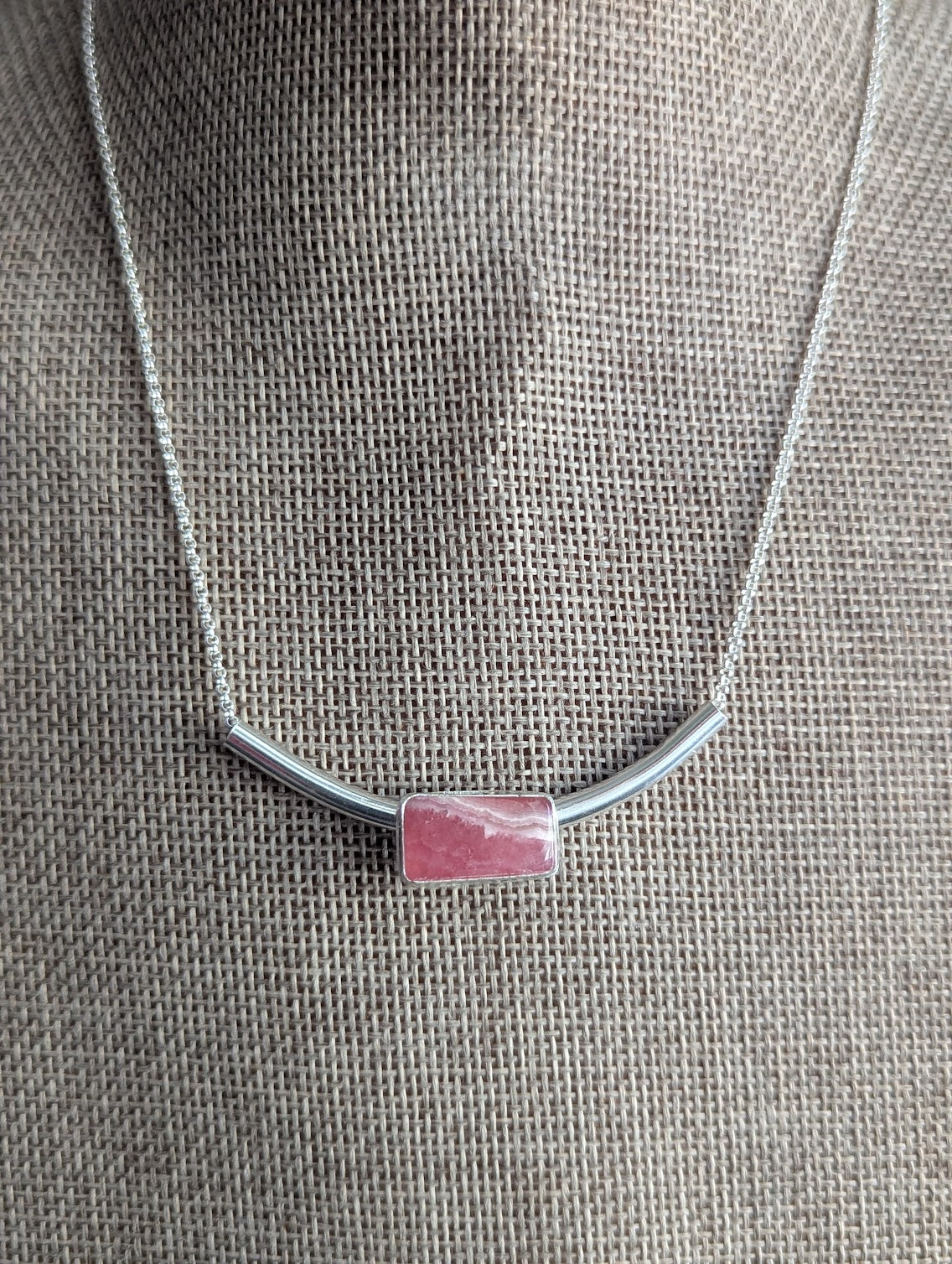 Rhodocrosite Silver Bar Necklace