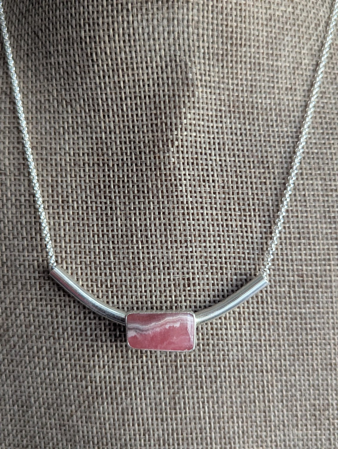 Rhodocrosite Silver Bar Necklace