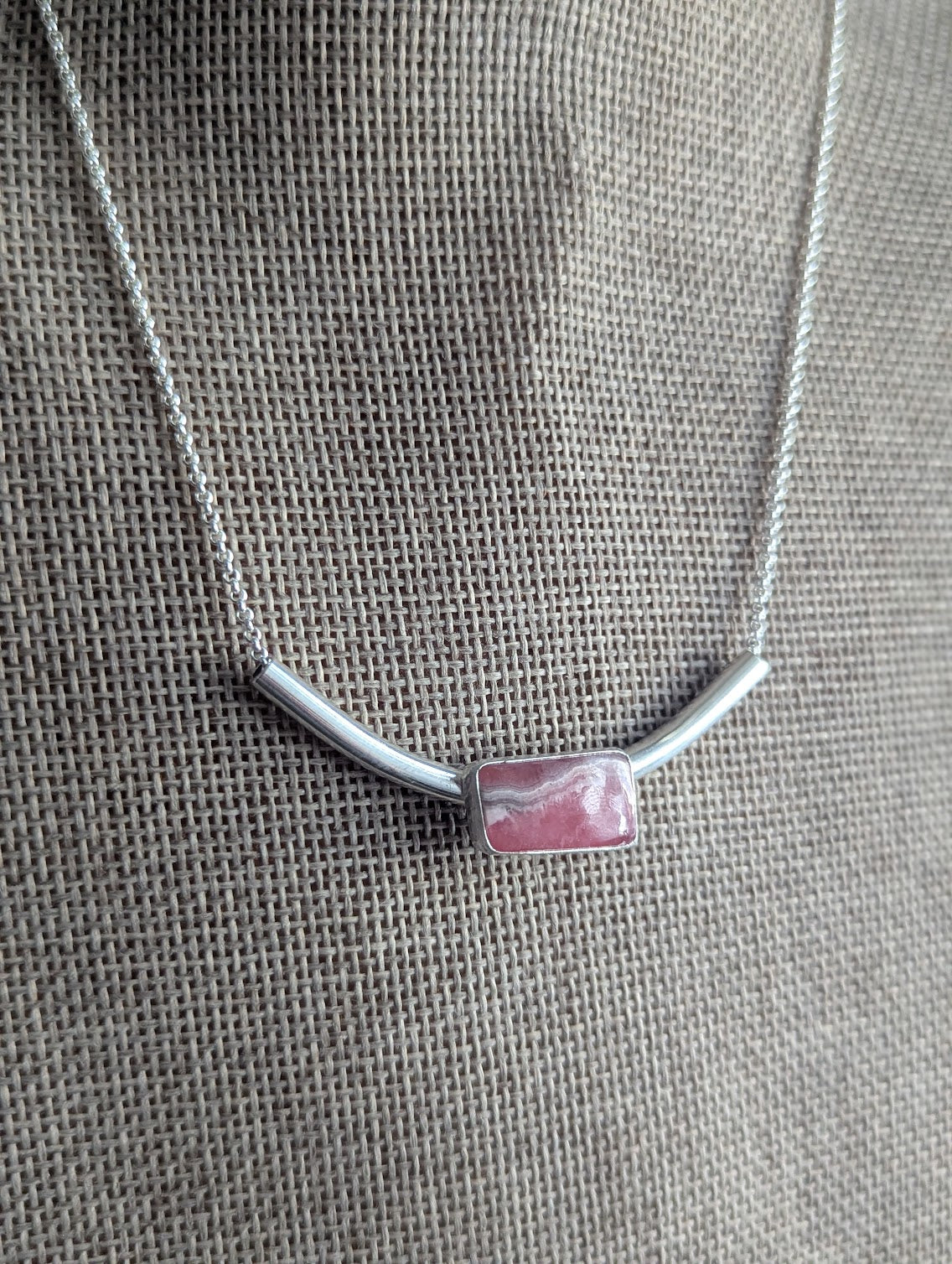 Rhodocrosite Silver Bar Necklace