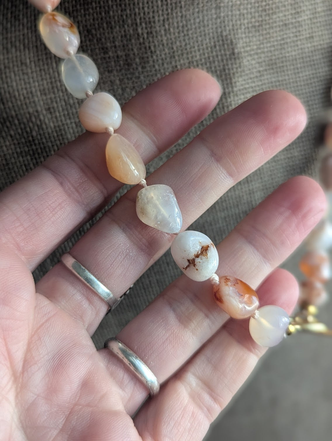 Hand- Knotted Flower Agate Toggle Clasp Necklace (Silver or Gold)