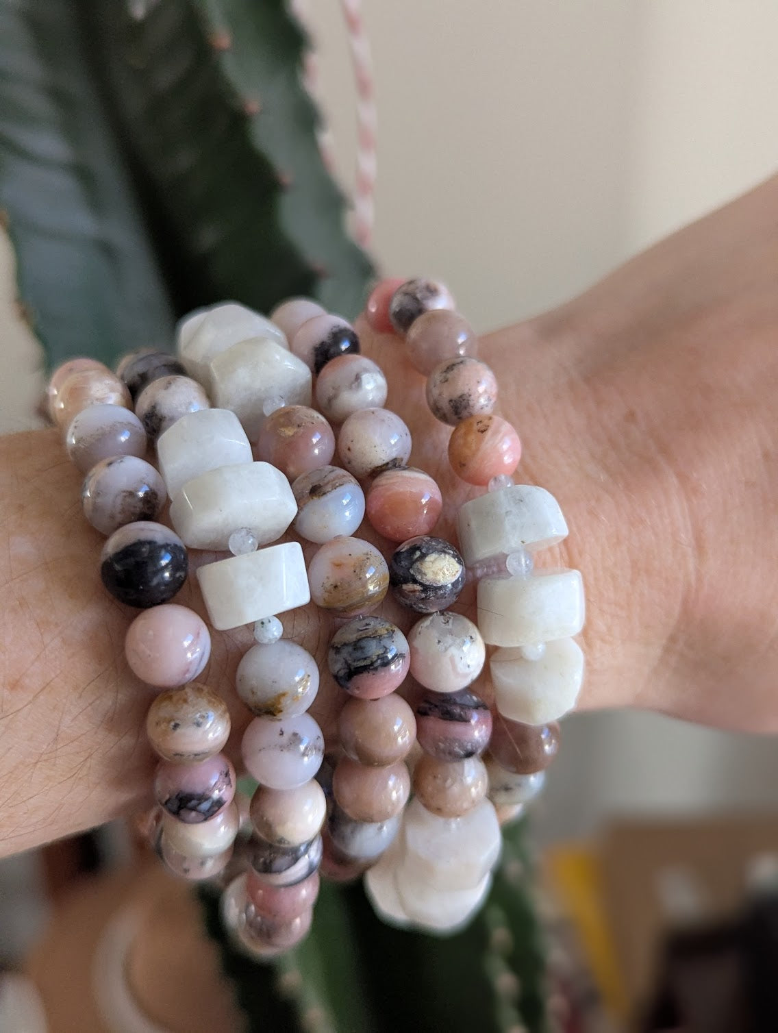 Limited Edition! Pink Opal and Moonstone Stretch Bracelet (Various Sizes Available)