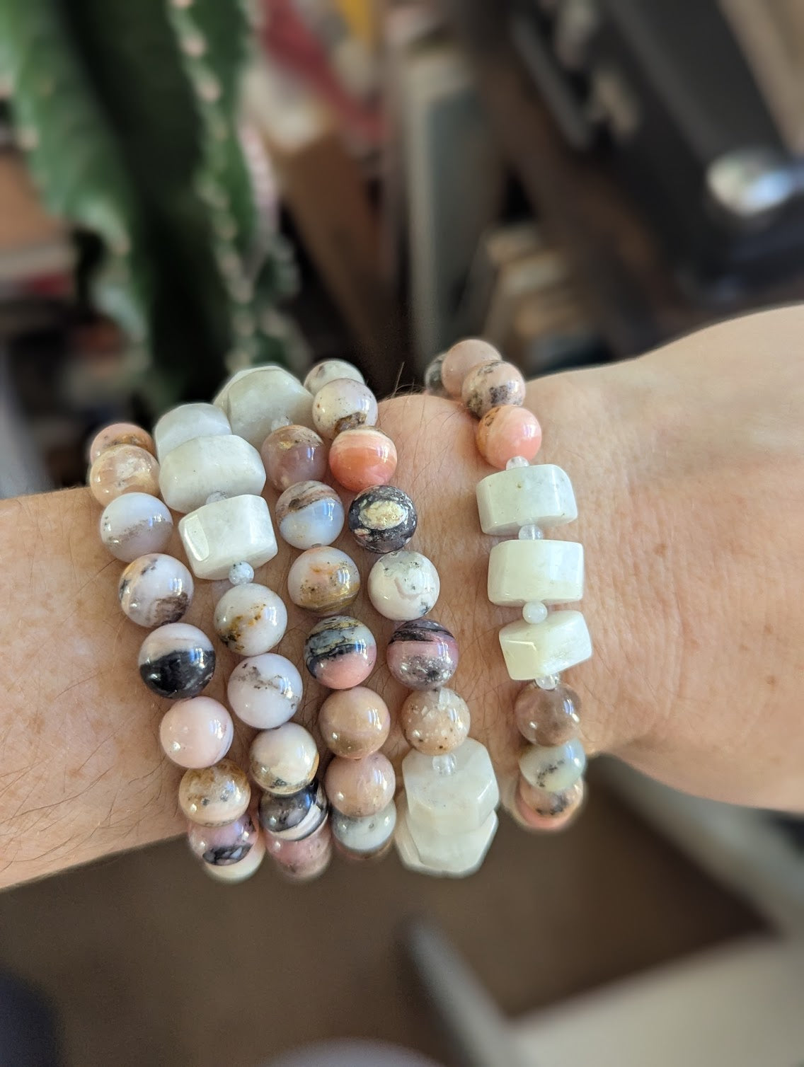 Limited Edition! Pink Opal and Moonstone Stretch Bracelet (Various Sizes Available)