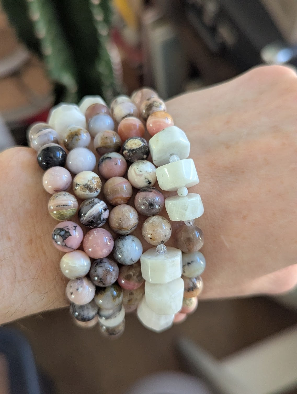 Limited Edition! Pink Opal and Moonstone Stretch Bracelet (Various Sizes Available)