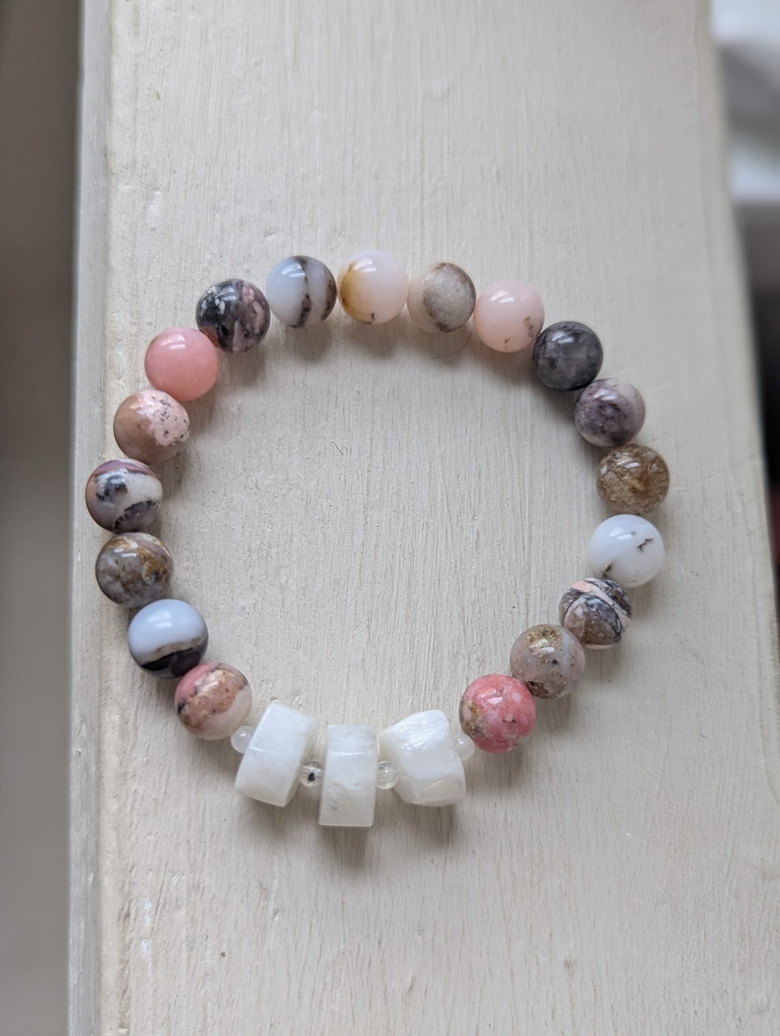 Limited Edition! Pink Opal and Moonstone Stretch Bracelet (Various Sizes Available)