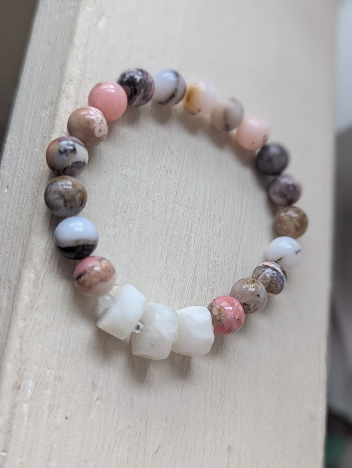 Limited Edition! Pink Opal and Moonstone Stretch Bracelet (Various Sizes Available)