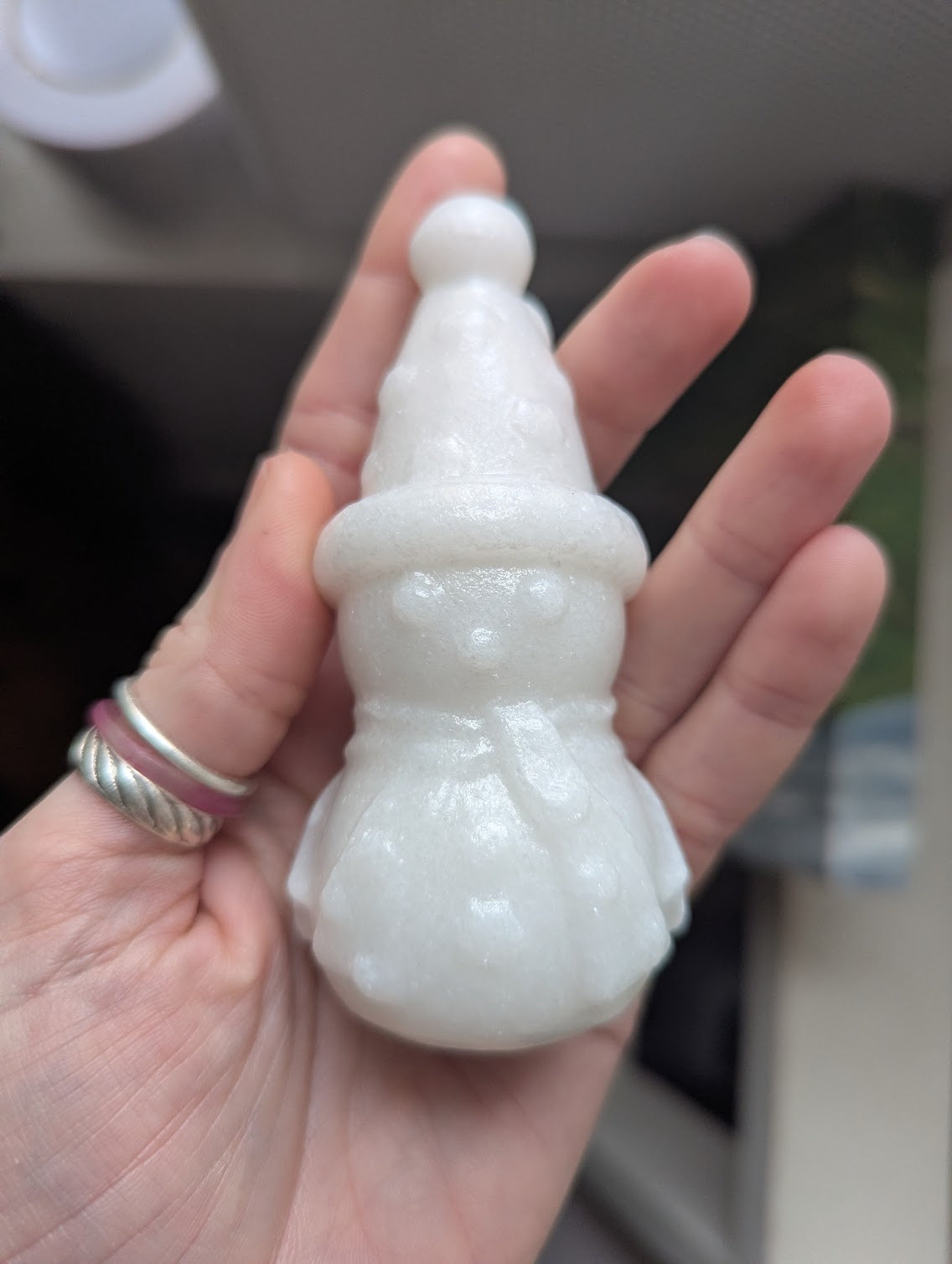Carved White Gemstone Snowman
