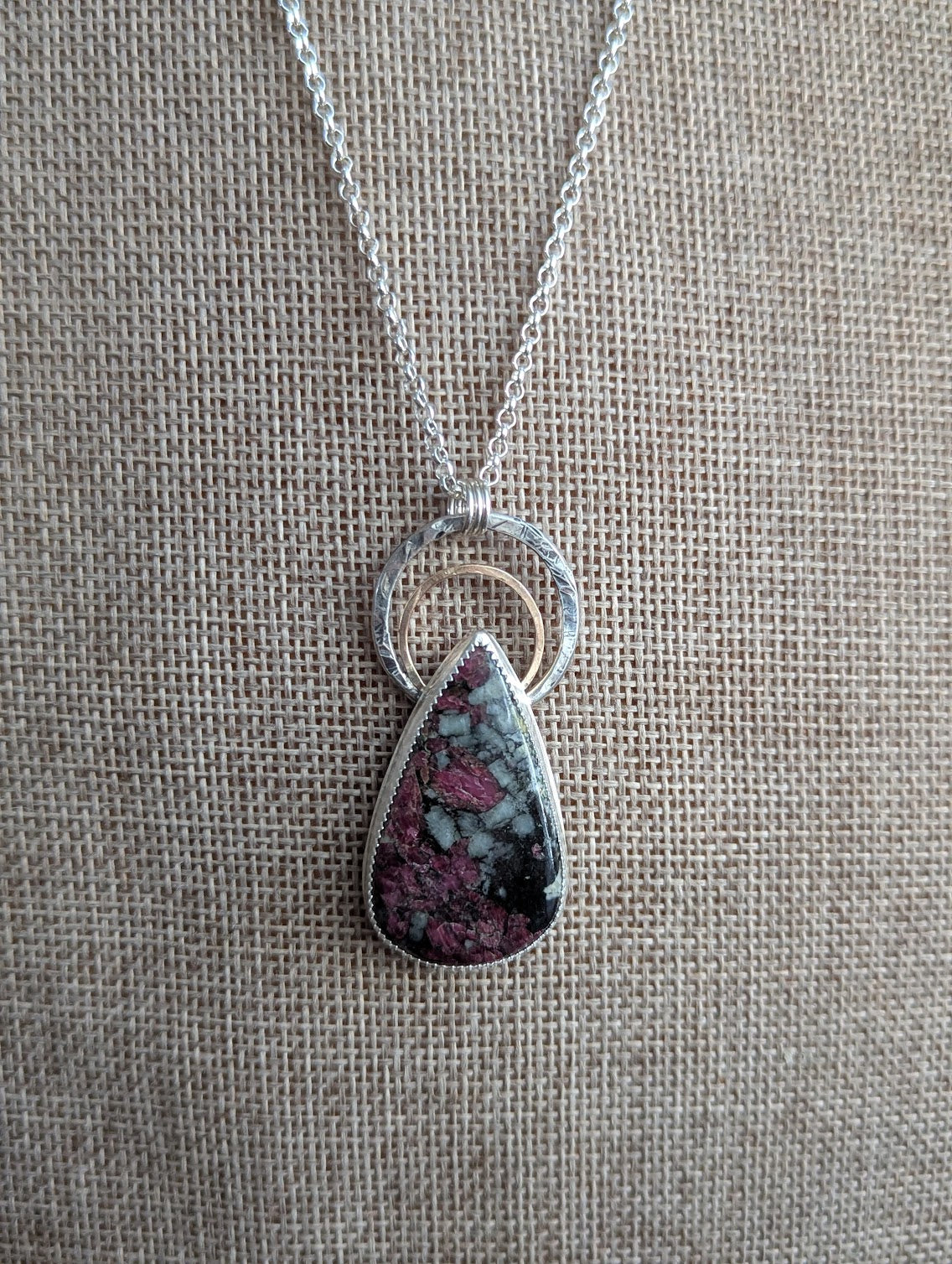 Eudialyte Gold and Silver Full Circle Necklace