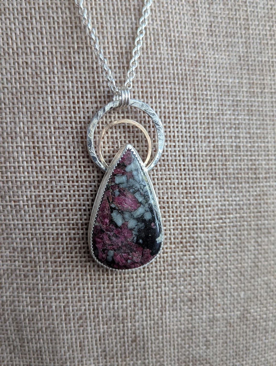 Eudialyte Gold and Silver Full Circle Necklace