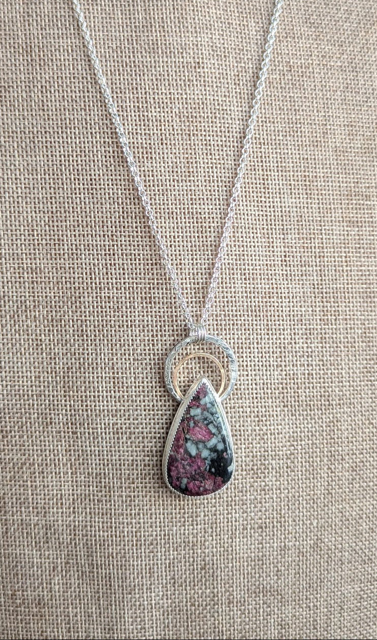 Eudialyte Gold and Silver Full Circle Necklace
