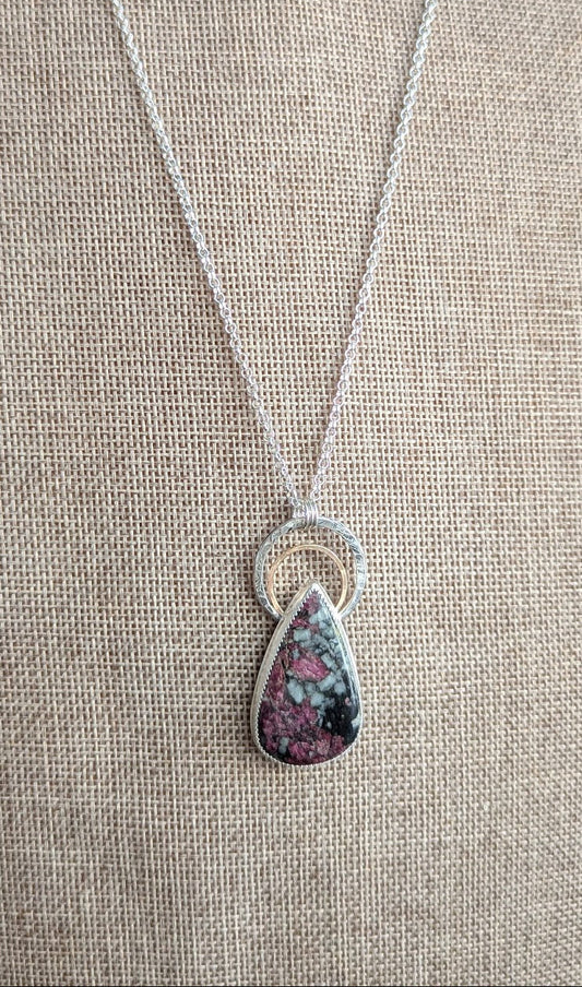 Eudialyte Gold and Silver Full Circle Necklace