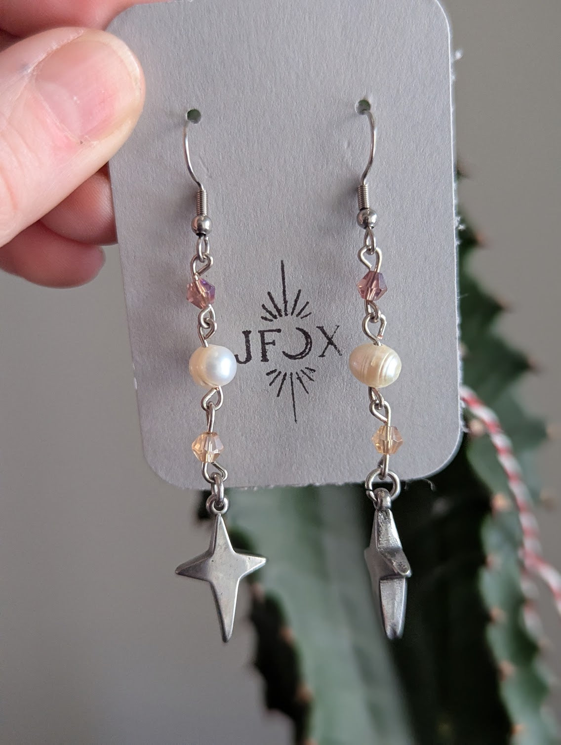Crystal Shooting Star Pearl Silver Earrings