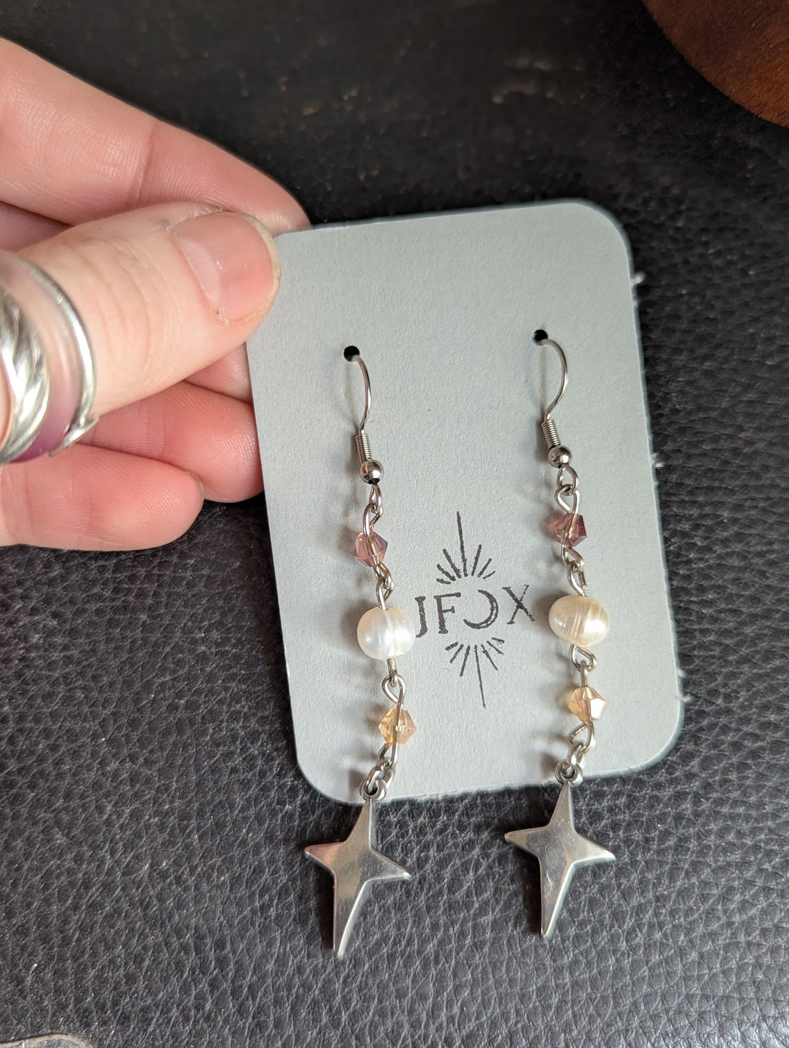 Crystal Shooting Star Pearl Silver Earrings