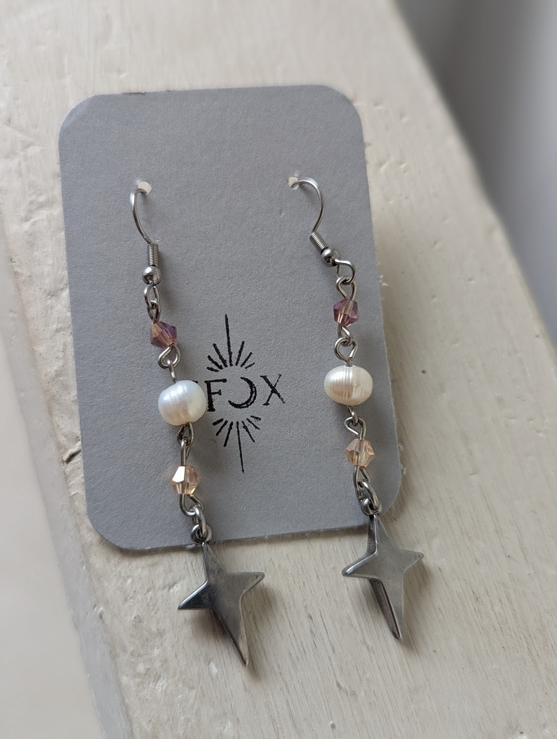Crystal Shooting Star Pearl Silver Earrings