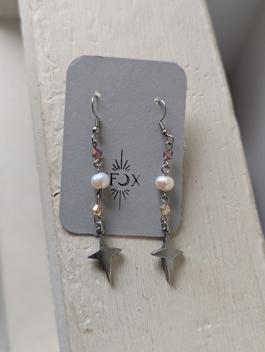 Crystal Shooting Star Pearl Silver Earrings