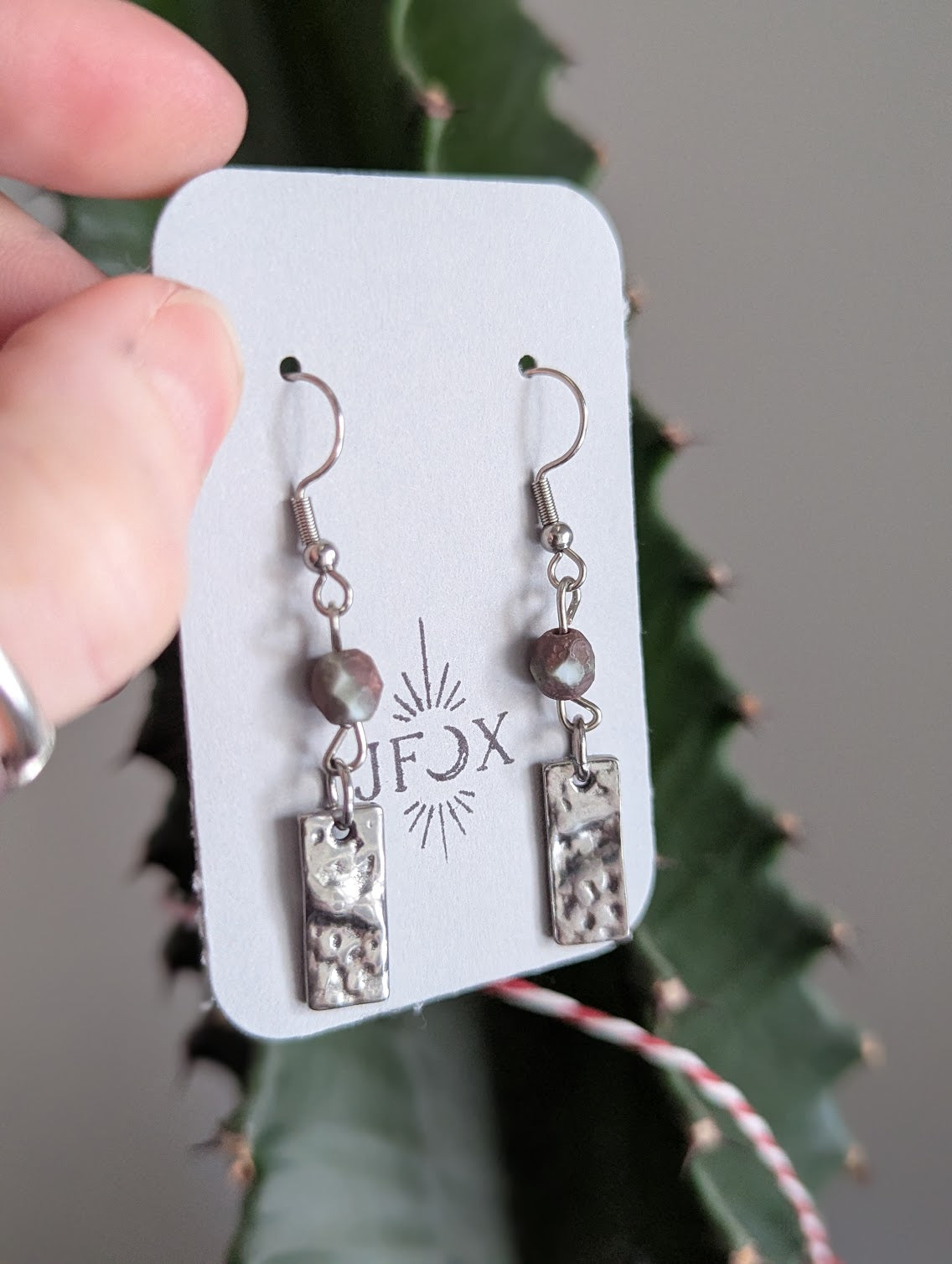 Hammered Silver Purple Drop Earrings