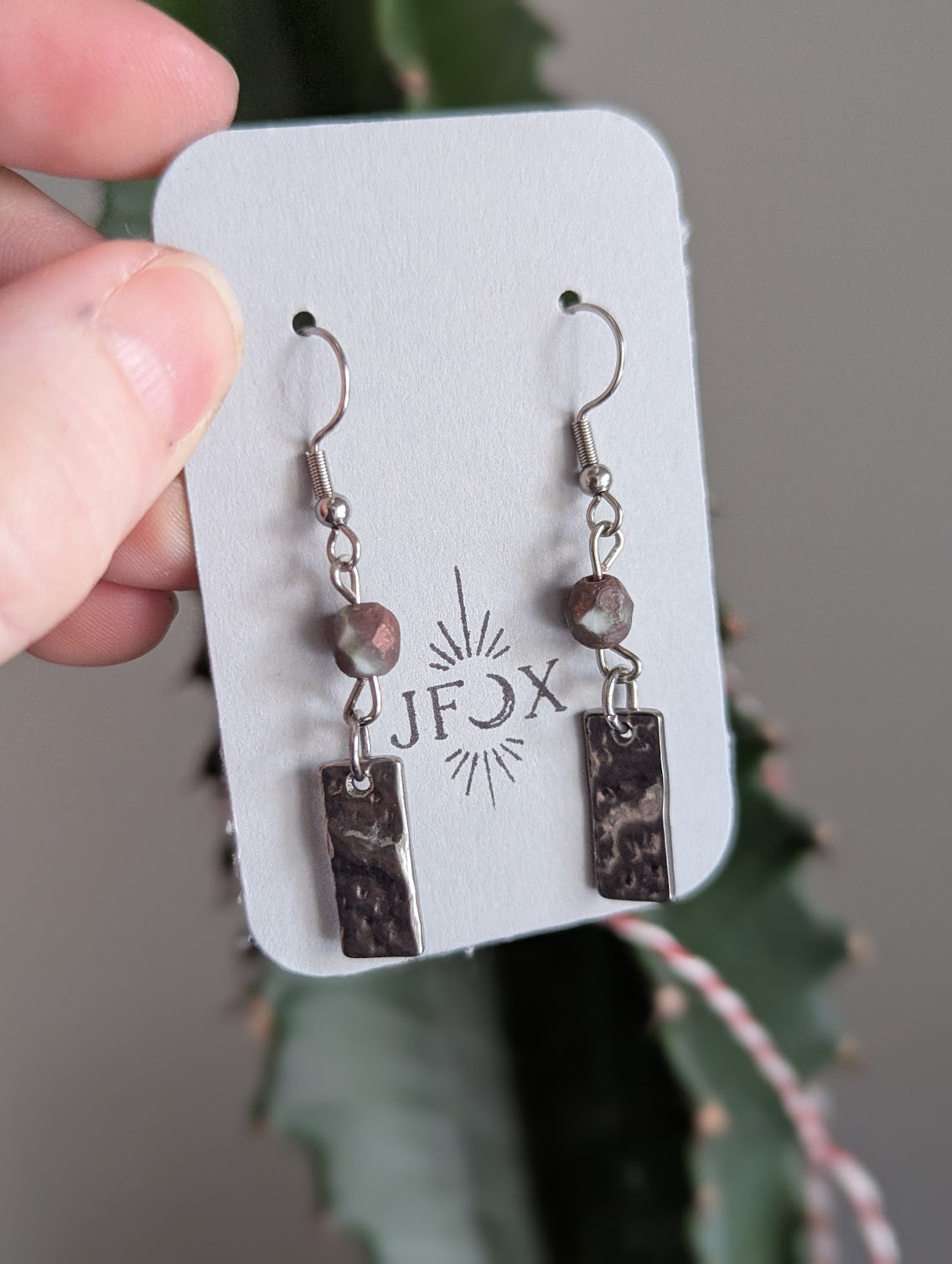 Hammered Silver Purple Drop Earrings