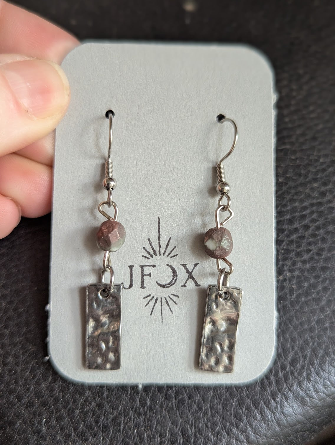 Hammered Silver Purple Drop Earrings