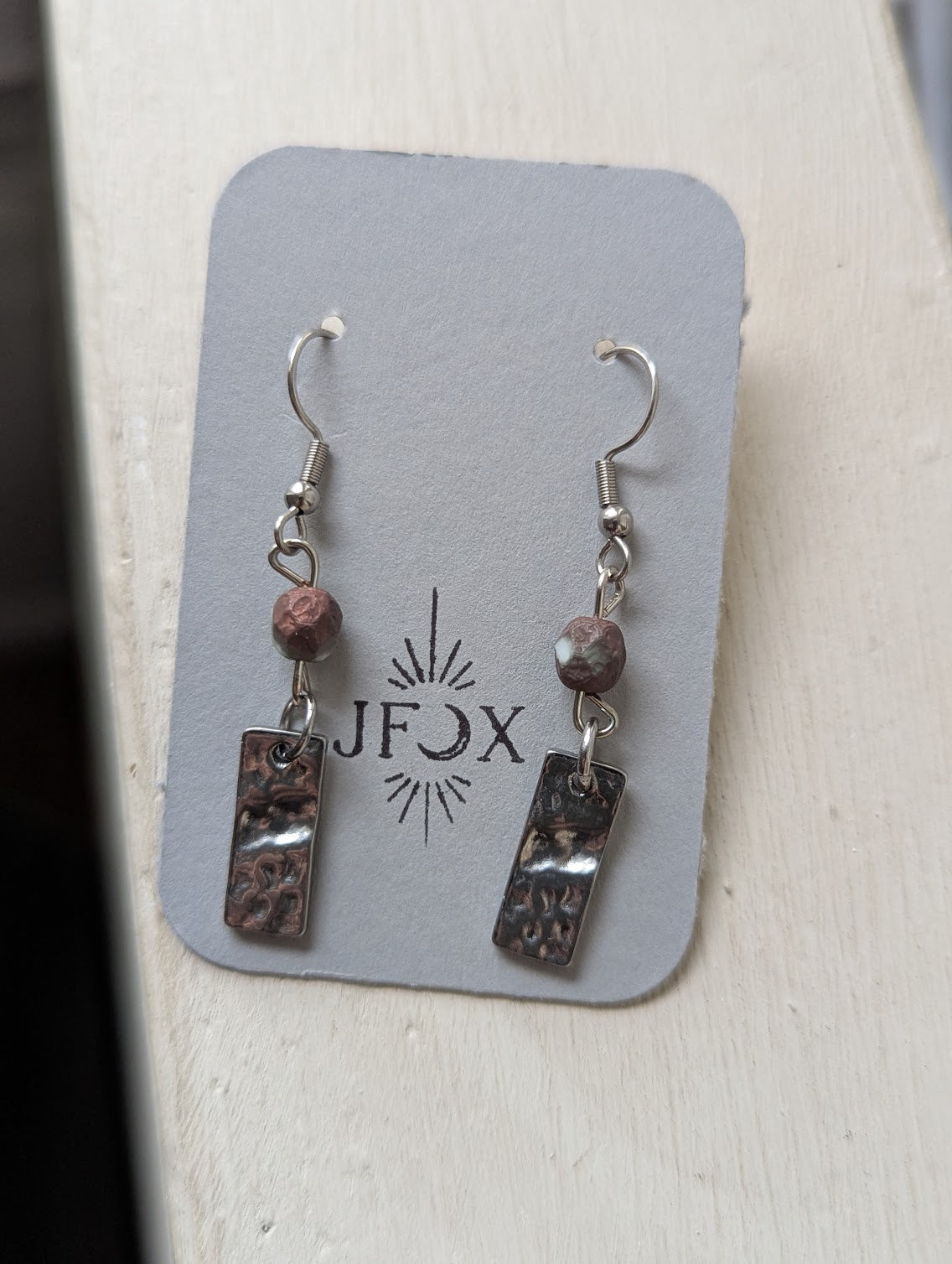 Hammered Silver Purple Drop Earrings