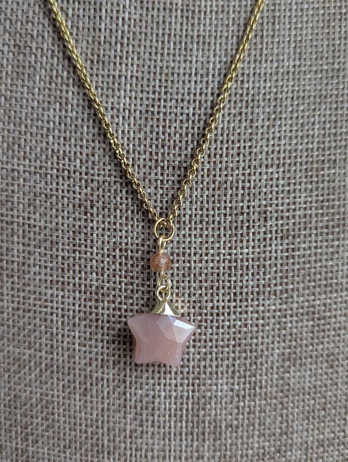 Peach Moonstone Star Gold Necklace