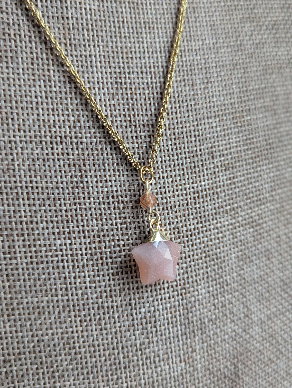 Peach Moonstone Star Gold Necklace