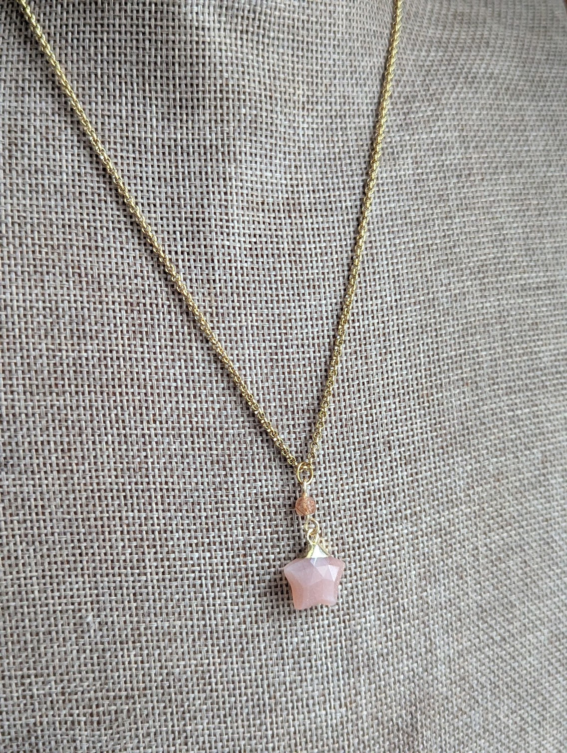 Peach Moonstone Star Gold Necklace