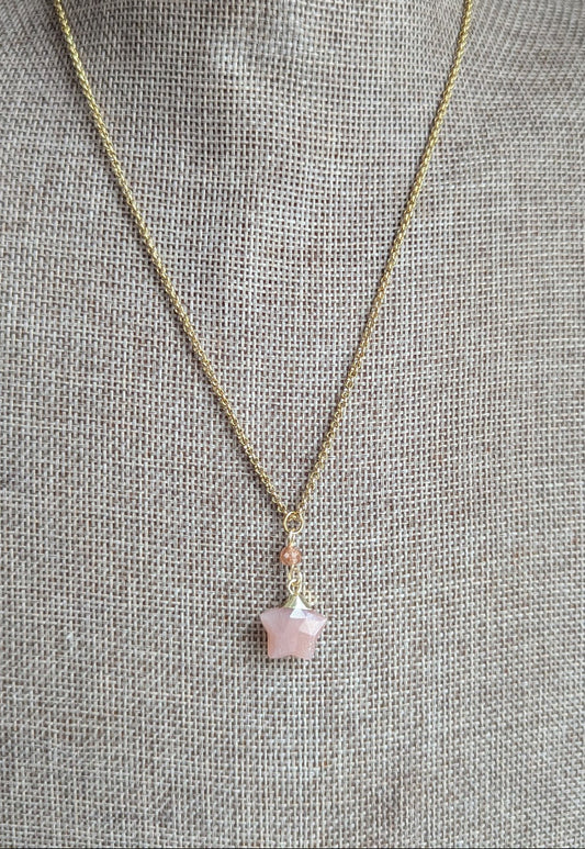 Peach Moonstone Star Gold Necklace
