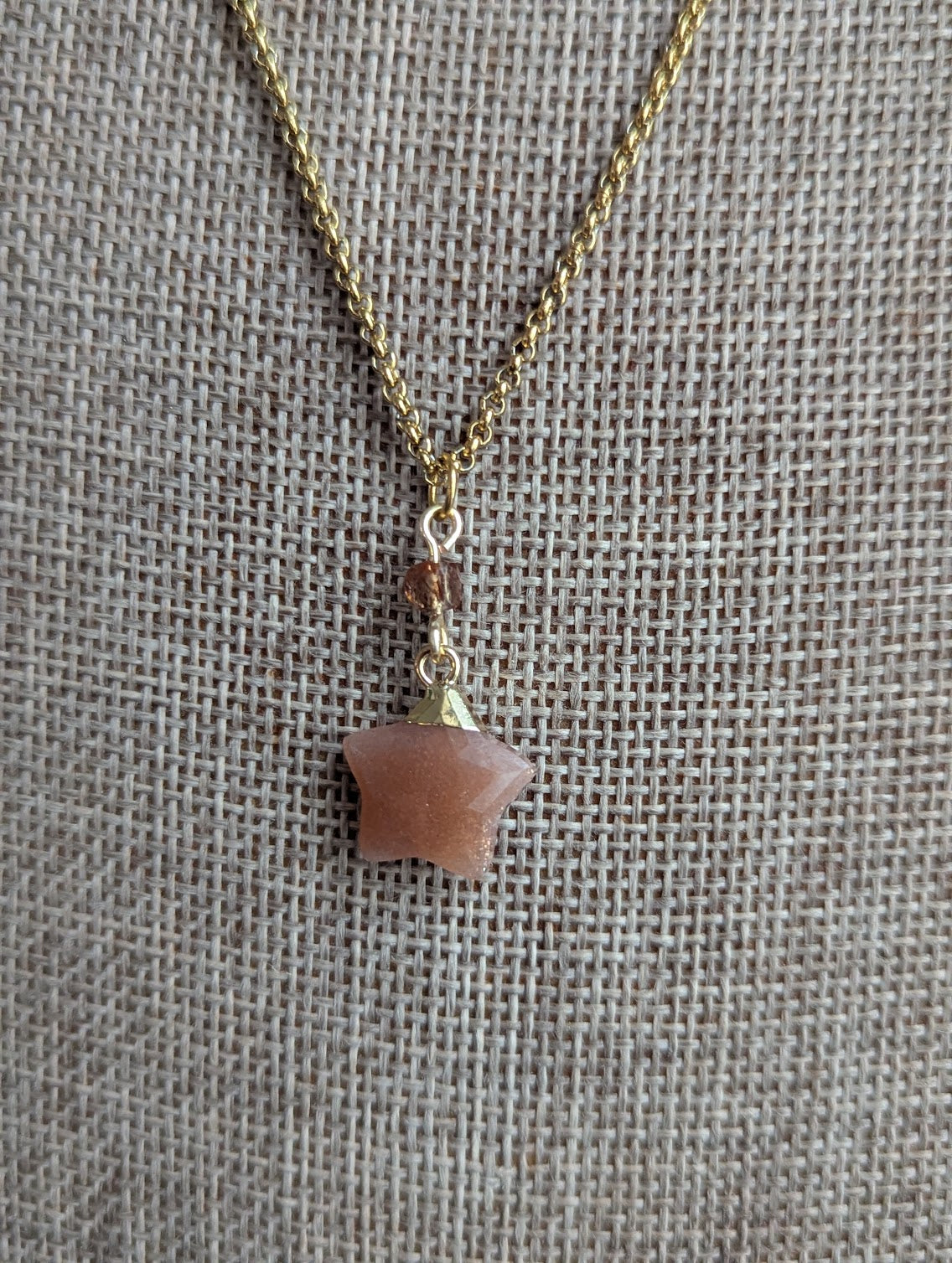 Peach Moonstone Star Gold Necklace