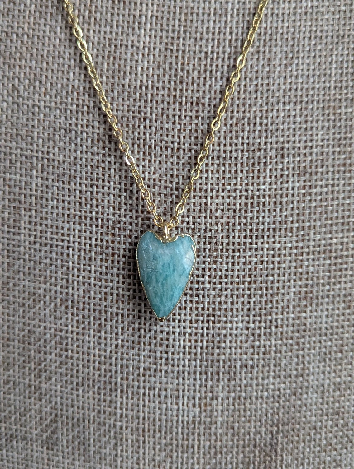 Faceted Gemstone Heart Gold Necklace (Rose Quartz and Amazonite)