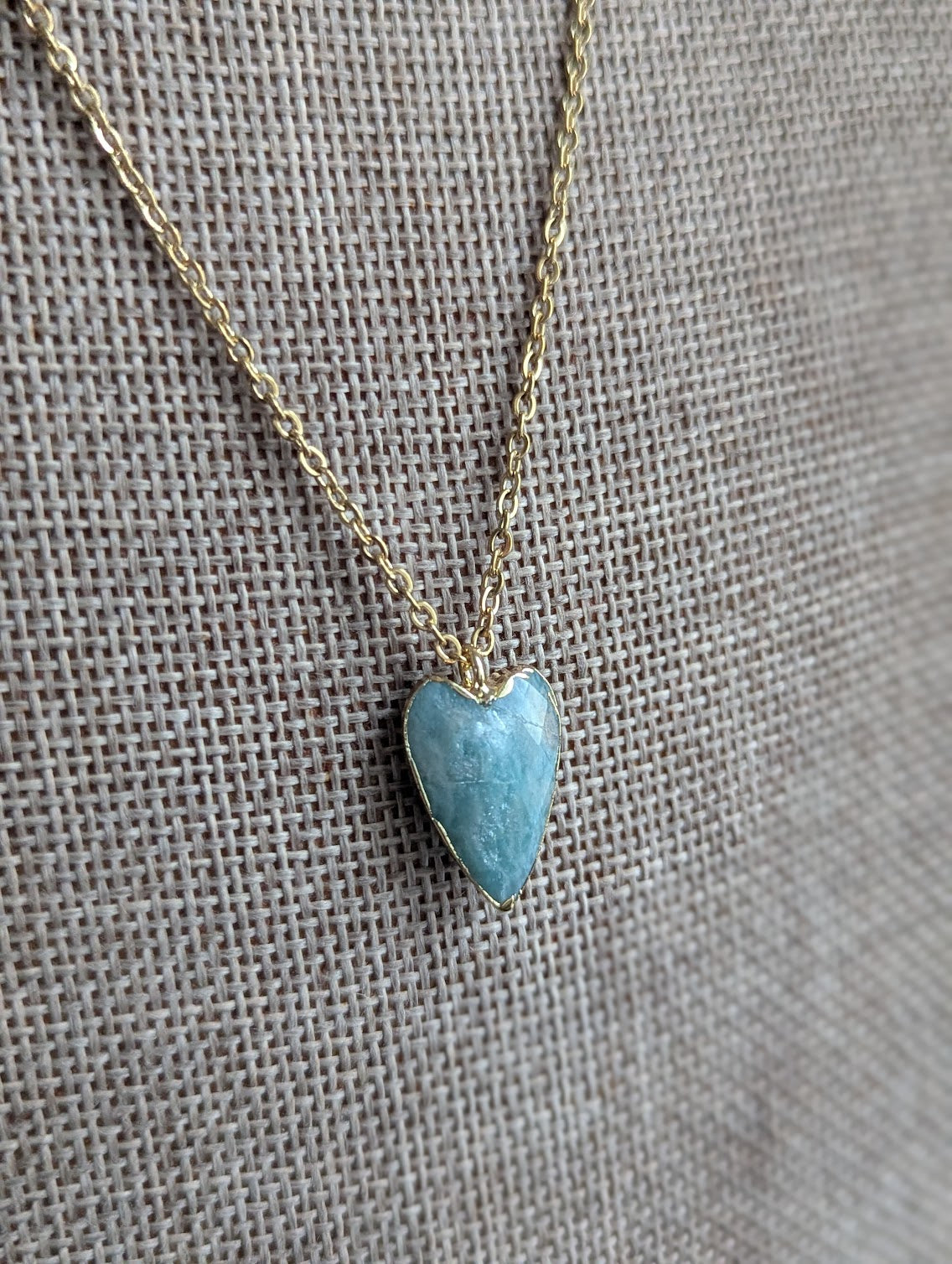 Faceted Gemstone Heart Gold Necklace (Rose Quartz and Amazonite)