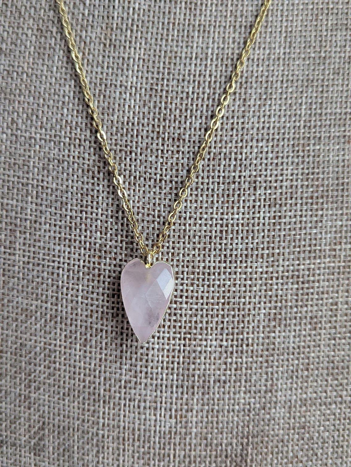Faceted Gemstone Heart Gold Necklace (Rose Quartz and Amazonite)