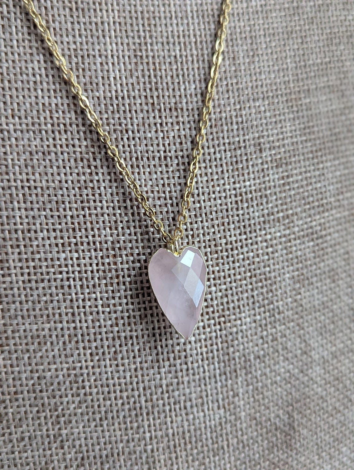 Faceted Gemstone Heart Gold Necklace (Rose Quartz and Amazonite)