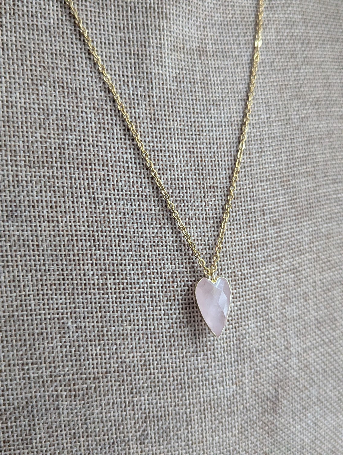 Faceted Gemstone Heart Gold Necklace (Rose Quartz and Amazonite)