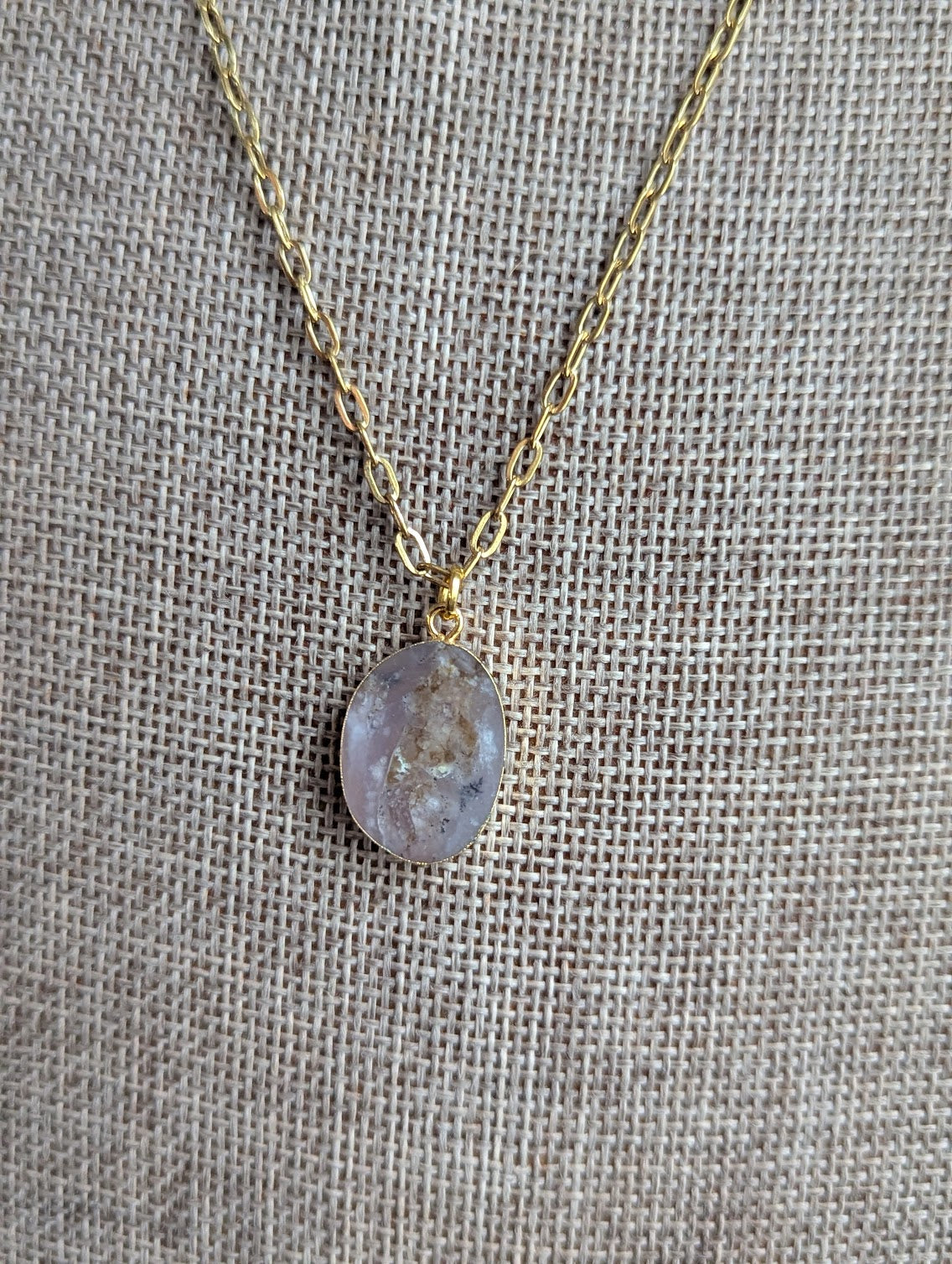 Purple Dendritic Agate Gold Necklace